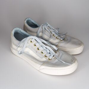 Vans Womens Sneakers‎ Size 8.5 White Light Blue Sk8 Gold Accented Skater